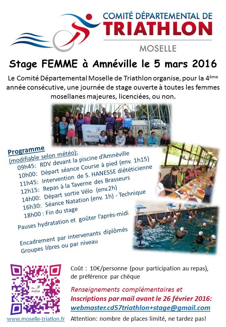 Affiche du Stage Femme Amnéville 5 mars 2016 Moselle Triathlon